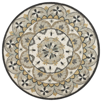 Hand-Tufted Natural Wool Transitional Indoor Round Area Rug