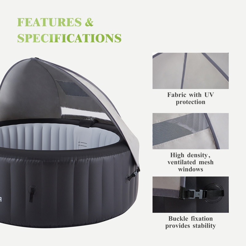 Auvent extérieur pour abri de spa avec abat-jour d'extérieur avec fenêtres en filet, coupe-vent, pour accessoires de spas de spa gonflables, protection solaire