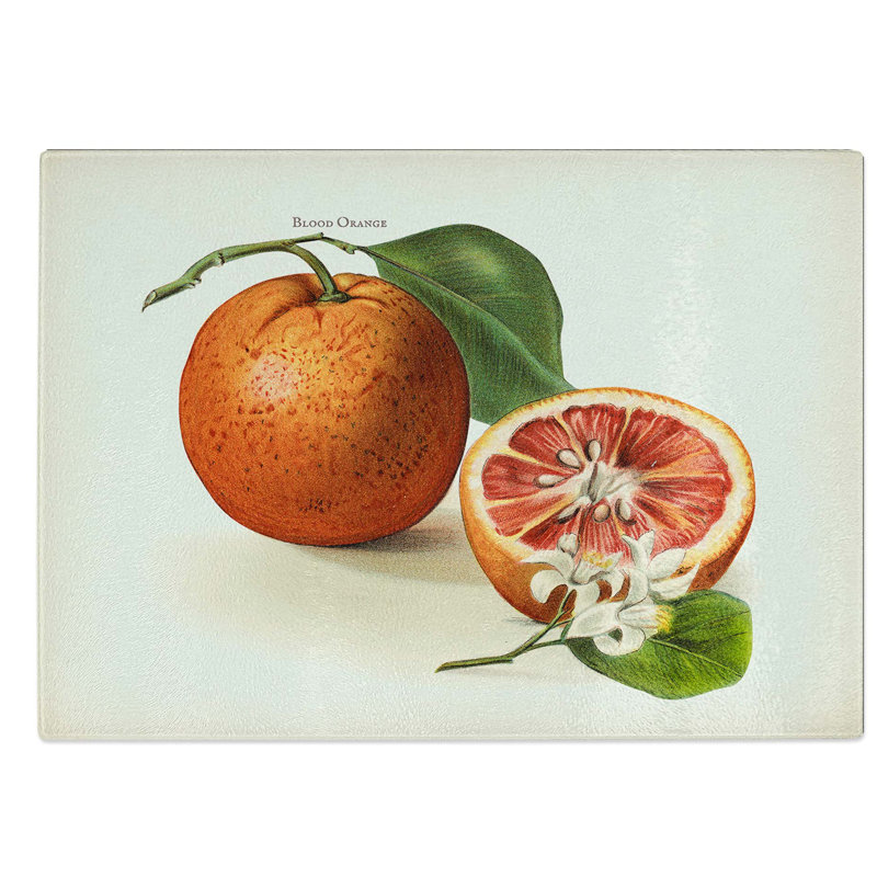 Tempered Glass Vintage Illustration of Blood Oranges Chopping Board, 39 cm W x 28.5 cm L