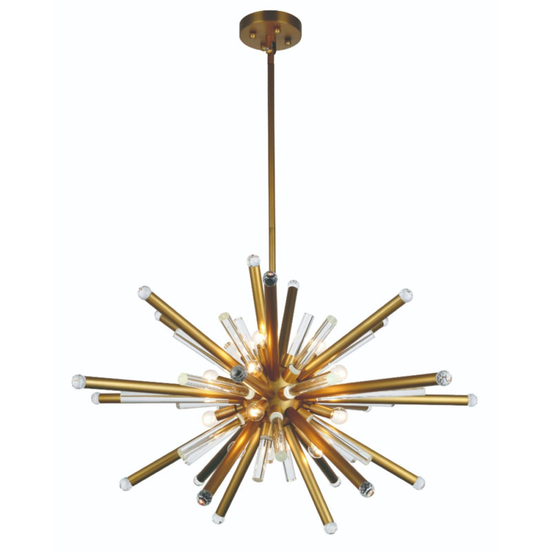 Lustre suspendu moderne à lumière réglable, Laiton, H 50 po x l 62 po x P 62 po, Transparent