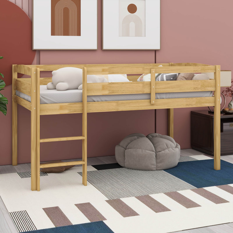 Twin Size Wooden Low Loft Bed With Included Ladder