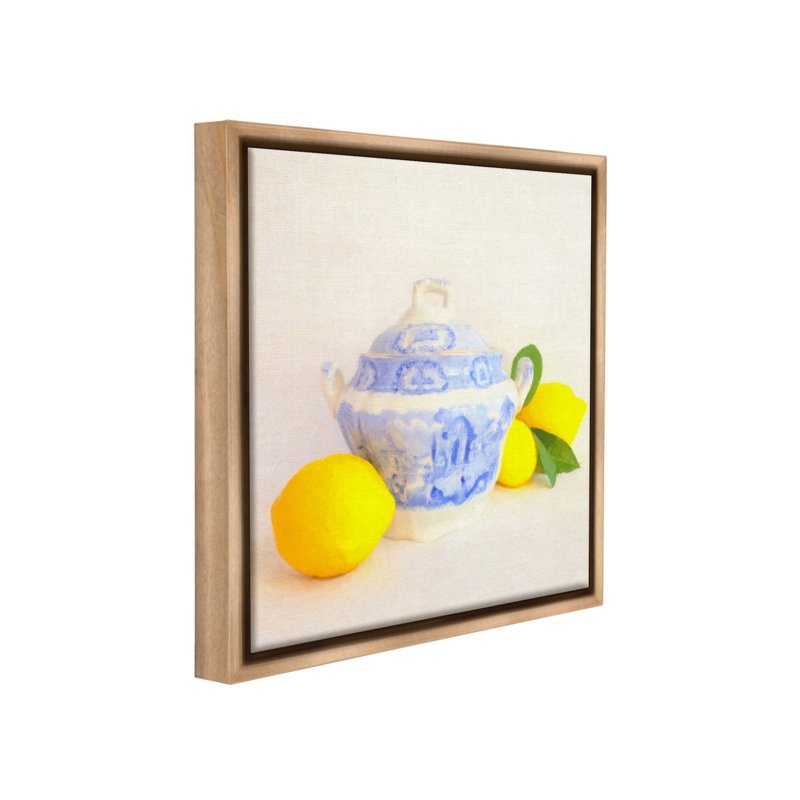 " Lemons and Ornate Pottery " by Graffitee Studios Graphic Art Print, Montalcino Elm Floater Frame, 18" H x 18" W