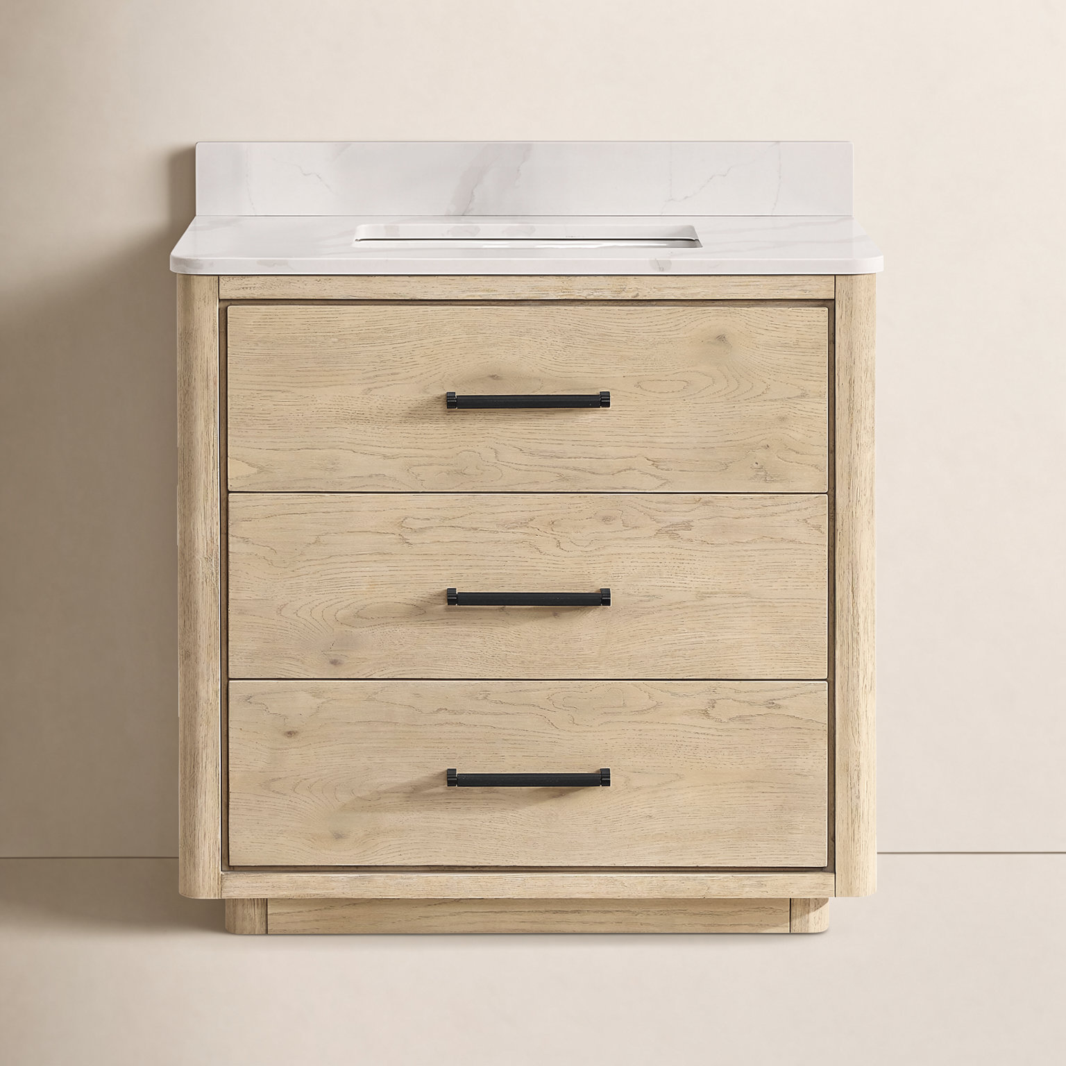 Porto 36'' Single Bathroom Vanity, Natural Oak, Matte Black