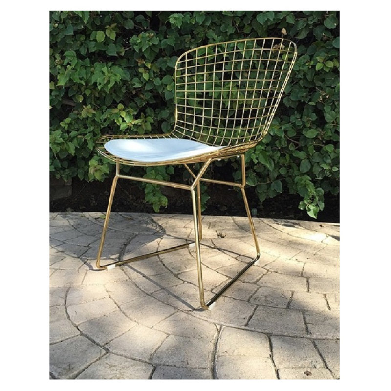 Chaise en fil de fer, chrome / noir (ensemble de 2), Blanc, Or