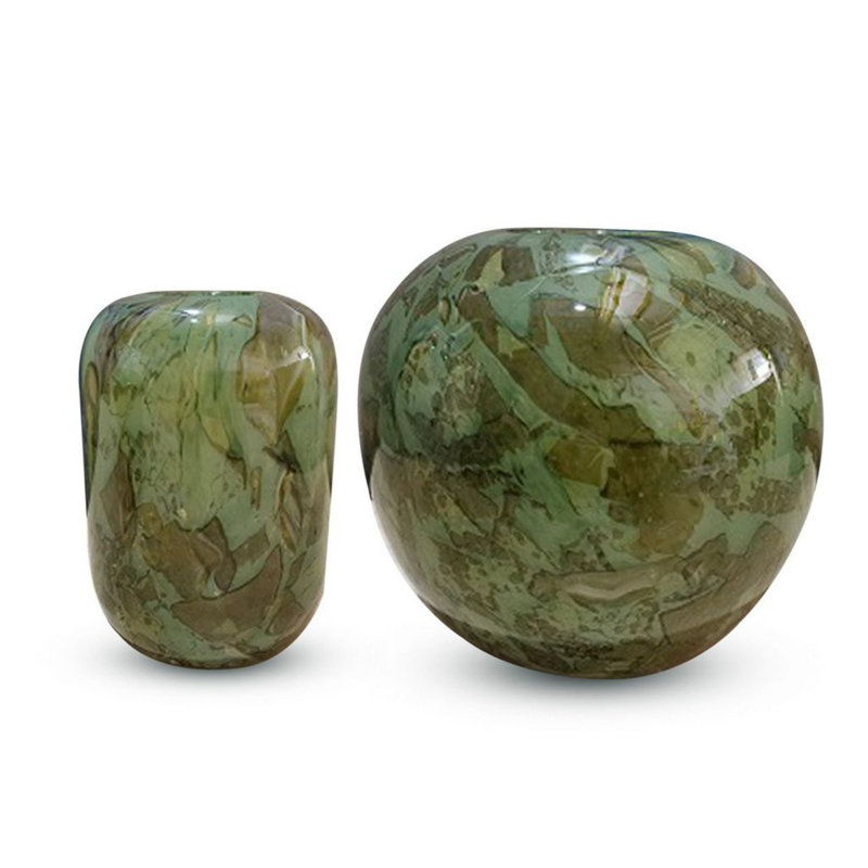 Handblown Glass Round Oblong Vase Set