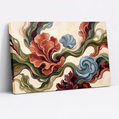 «Swirling Terracotta Flower», art mural sur toile abstraite bleue