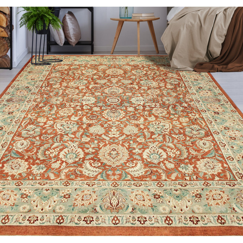 Tapis rouille en laine noué à la main de conception unique 8 pi 3 po x 9 pi 8 po Asiria