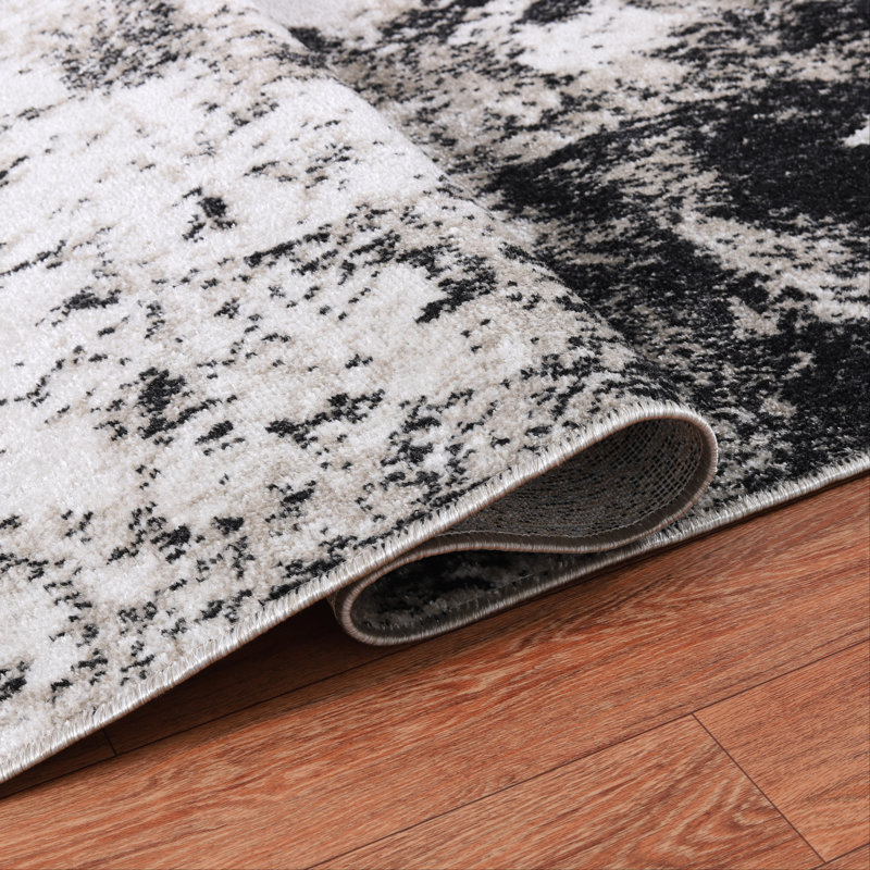Machine Washable Avery Ivory/Charcoal Rug, Rectangle 8'11" x 12'
