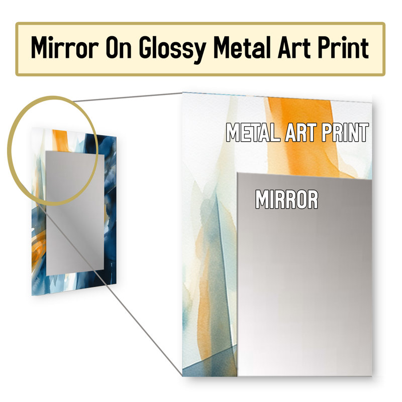 Blue and Gold Fusion VII - Fractals Decorative Wall Mirror, Modern Mirror, Printed Metal Art, 40" x 30"