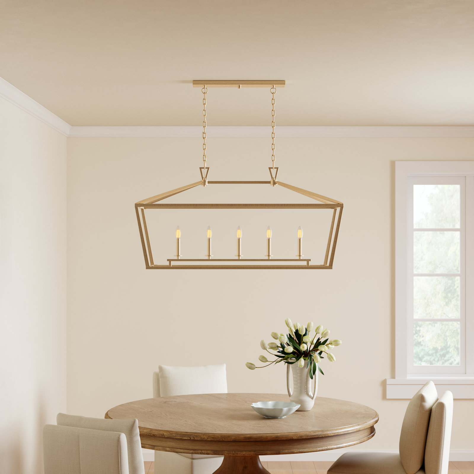 Hastings Dimmable 5-Light Pendant, Warm Brass, 23.5" H x 44" W x 16" D