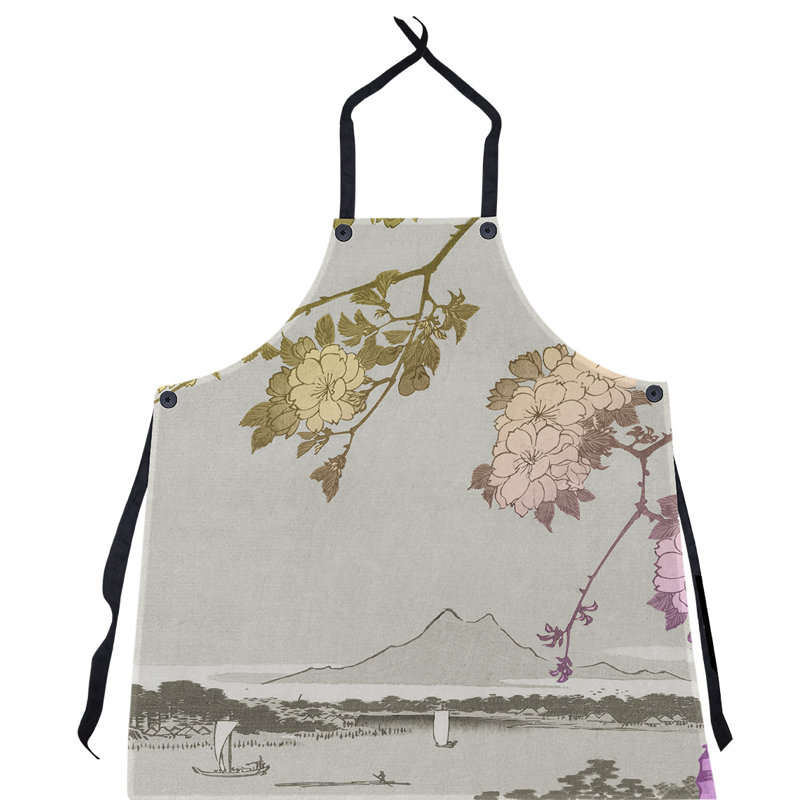 Tablier à fleurs utagawa hiroshiges sur le tablier river, Gris / jaune / mauve