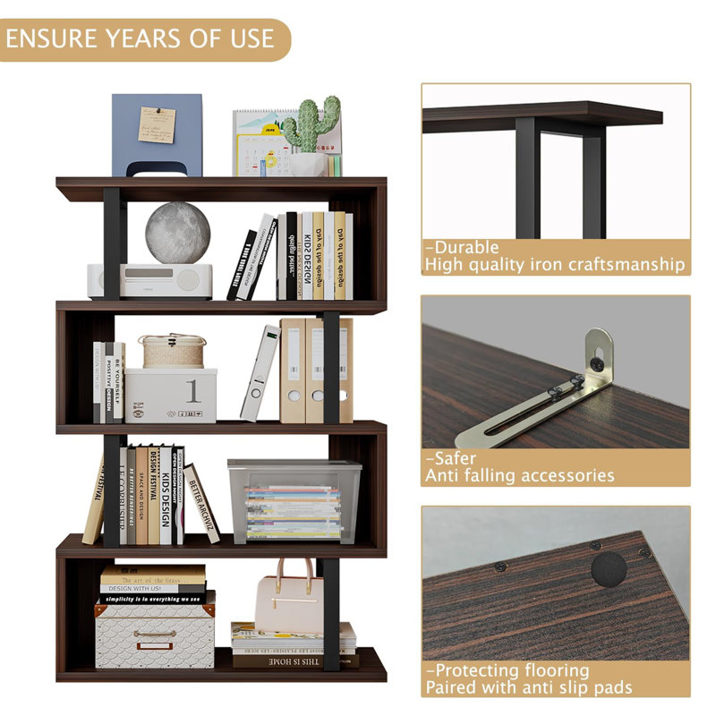 S Shaped industrial bookshelf Storage, Black