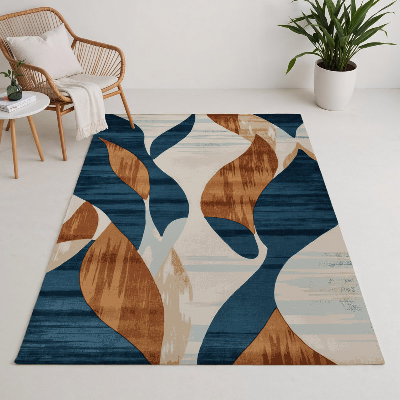 Tapis intérieur et extérieur bleu Watercolor, Rectangle 5 pi x 7 pi