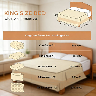 Ensemble de couette 7 pièces beige à plis piqués