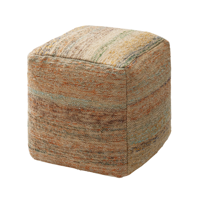Yinka 18"H Textured Jute Pouf Ottoman, Natural Multi Jute