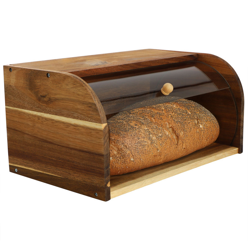 Bread Storage Box in Acacia Wood with Clear Rolltop Lid