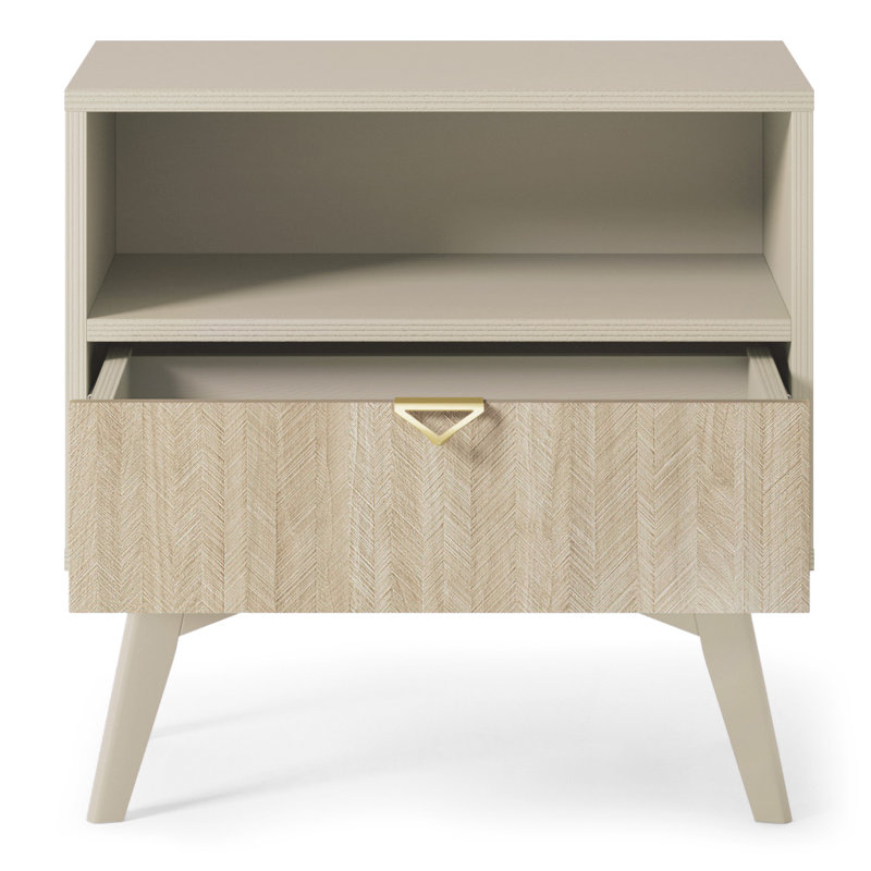 Alcesta  53.9cm W Manufactured Wood Bedside Table, Beige Matt/Oak Scandi