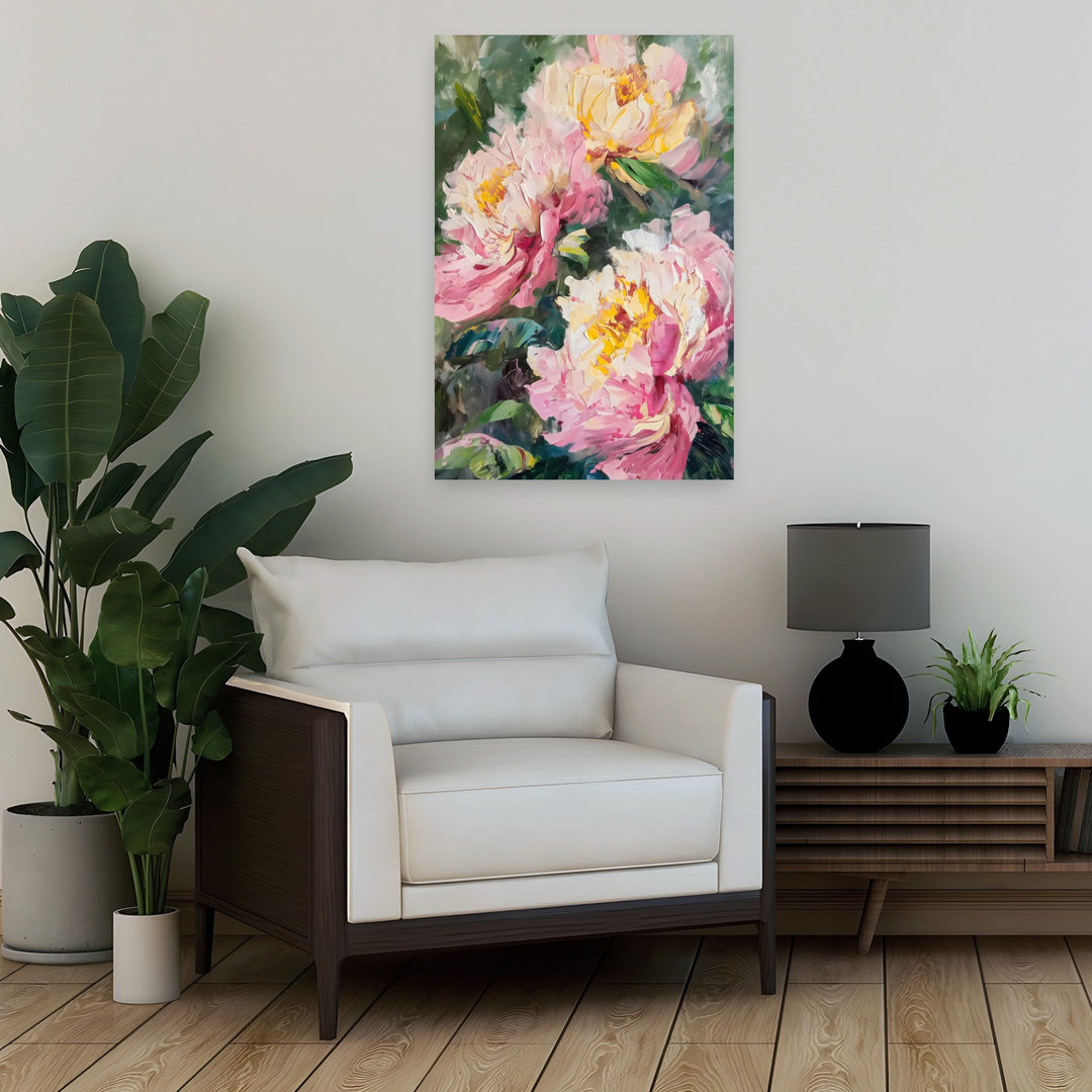 Pink Peonies Floral Abstract Contemporary Delicate Vibrant Peony Flower Nature Wall Art Print