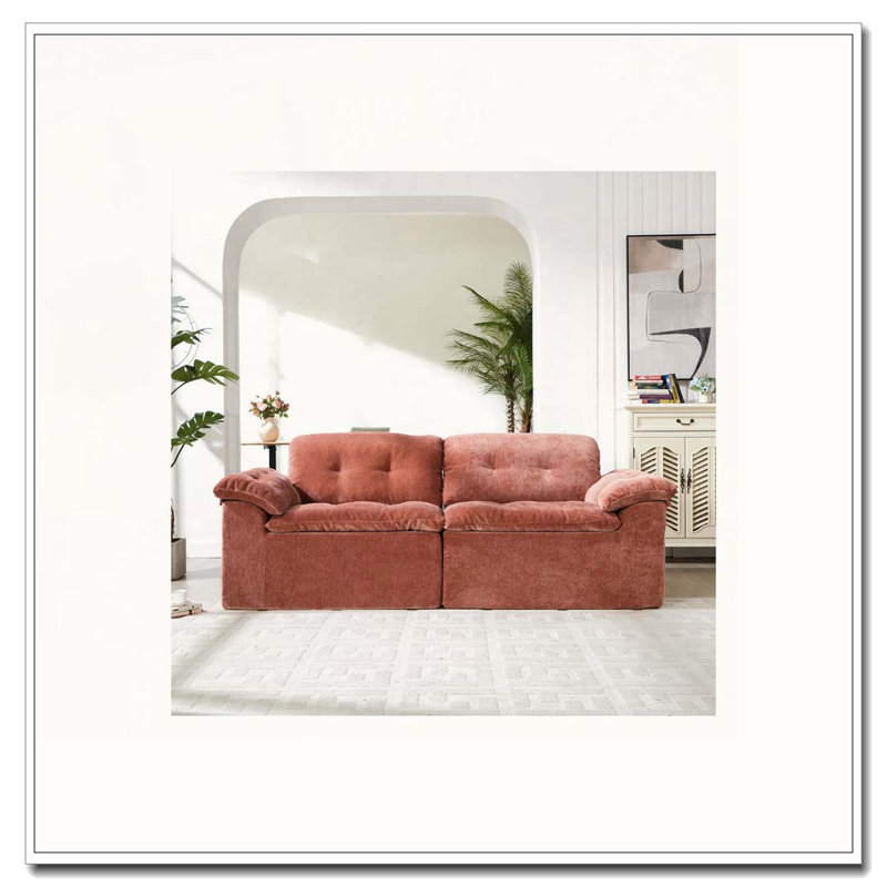 Canapé moderne en chenille LoveSeat, Orange, 2