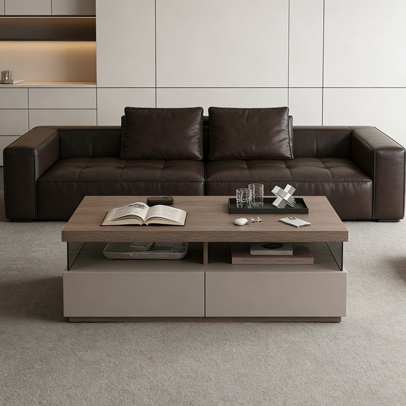 Table basse rectangulaire avec rangement pour petit appartement, 16.53" H x 51.18" L x 27.55" W, Brun noyer, Gris clair
