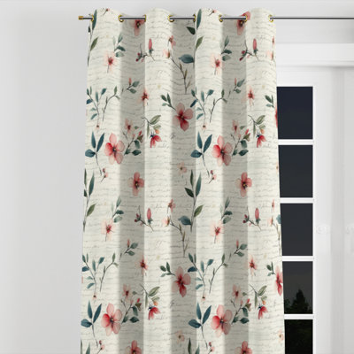 French Country Room Darkening Curtains - Green Cottage Script Floral Grommet Curtain - 1 Panel