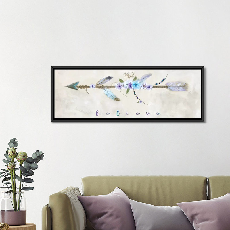 « boho arrow i », art sur toile, H 12 po x l 36 po x P 1,5 po, Cadre noir