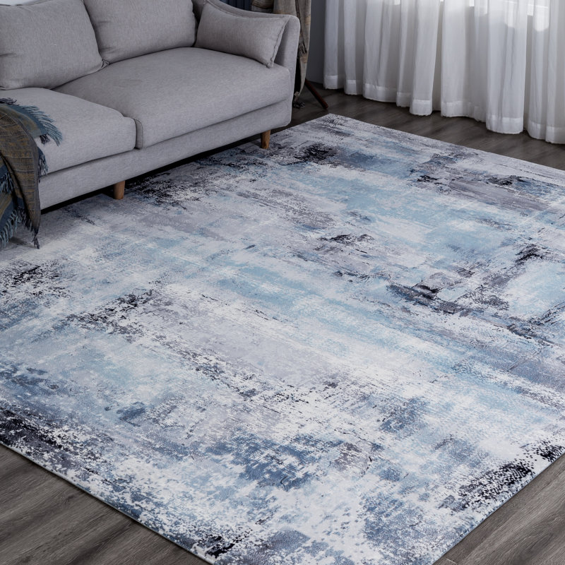 Abstract Area Rug in Blue, Novelty 7'9" x 9'9"