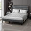 Structure de lit plateforme double avec tête de lit tapissier, aucun sommier requis, espace de rangement sous le lit de 14 po, gris et noir-1539396320-1539396326