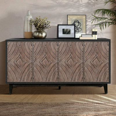 Armoire-buffet 60 po avec finition antique pour entrée 4 portes, 2 tablettes réglables, buffet de rangement Mid Mid Century
