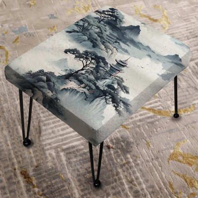 Ink China Landscape - Chinese Rectangle Ottoman