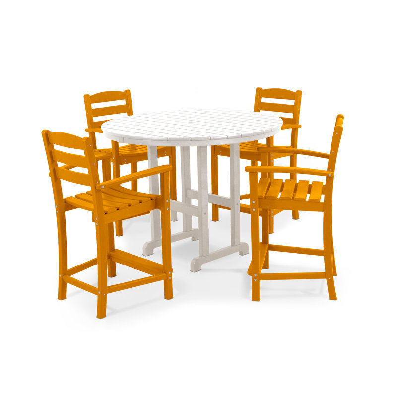 Ensemble de comptoir de ferme 5 pièces POLYWOOD La Casa Café, Orange / blanc