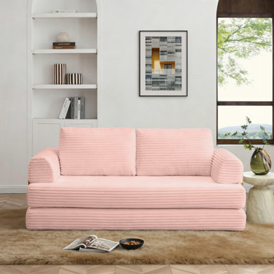  Multi-Functional Folding Sofa Bed, Ergonomic Corduroy Convertible Floor Loveseat with Support Pillows for Living Room Family Leisure