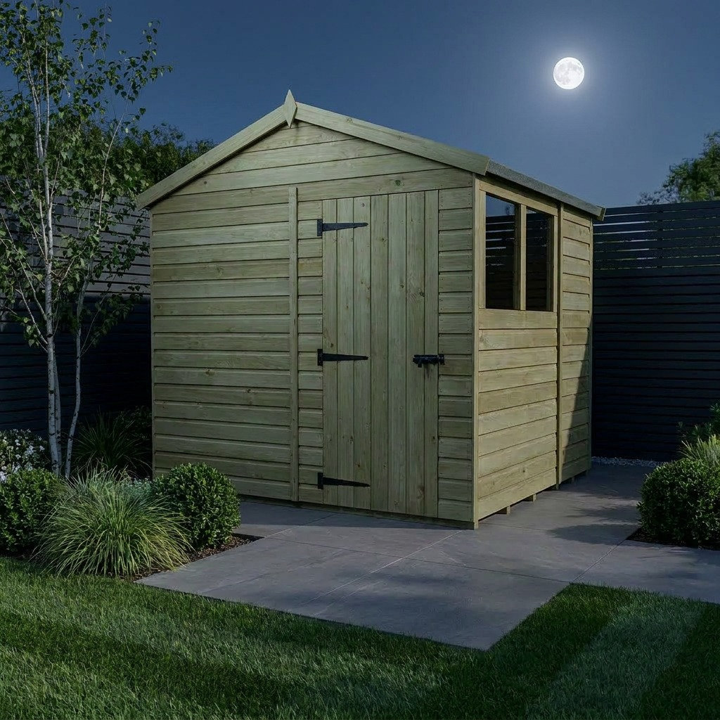 Total Sheds 8ft x 6ft Apex Garden Shed - Single Door - With Windows - Pressure Treated Timber - UK Manufactured