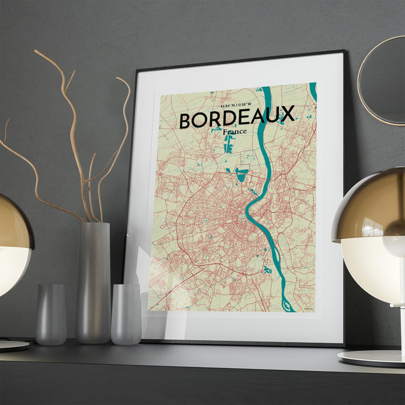 Bordeaux City Map In Tricolour - No Frame Print, 27.6cm H x 19.7cm W x 0.05cm D
