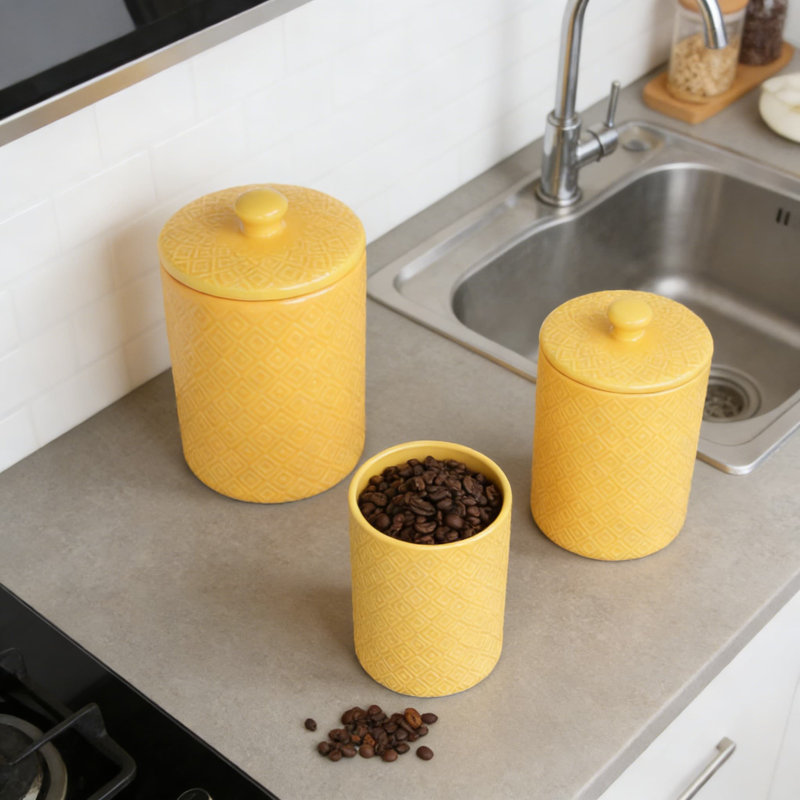 Ensemble de 3 pots de cuisine en céramique avec couvercles hermétiques pour le rangement de la farine, du sucre, du café, du thé et du garde-manger
