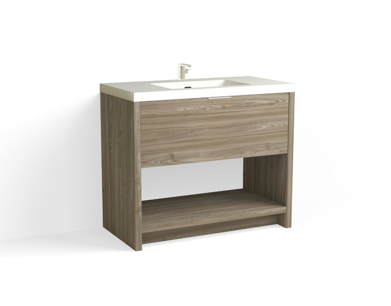 Vista 42" W Freestanding Single Bathroom Vanity, White Matte, Nimbus/Polished Nickel, Single-Hole