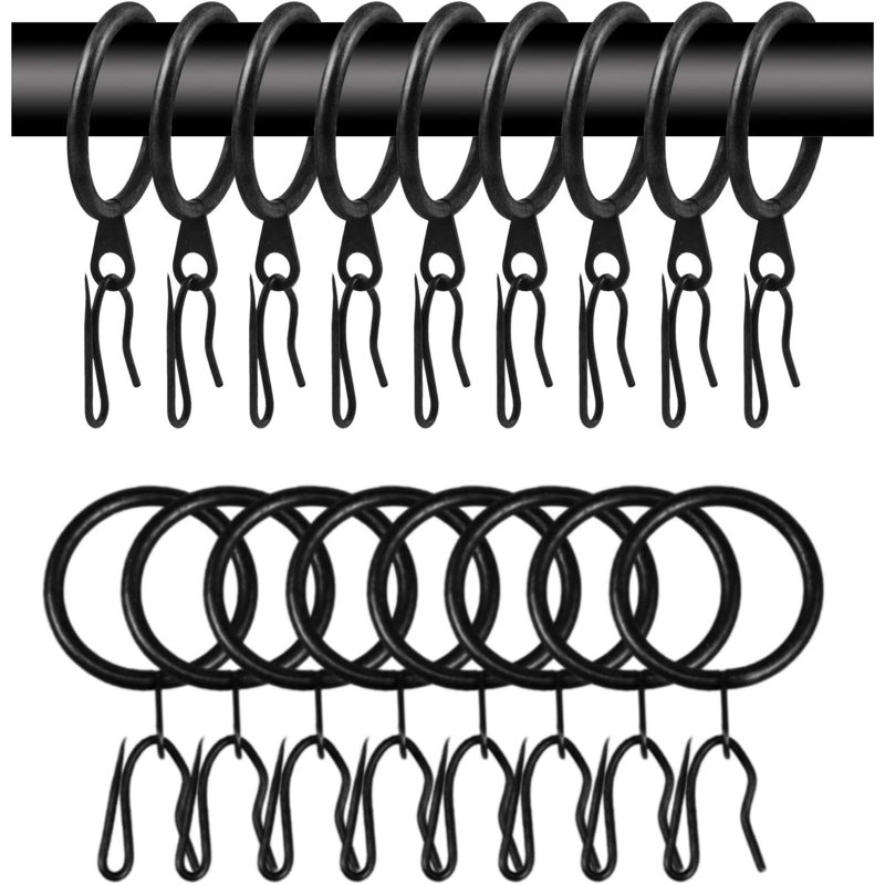 40 anneaux et crochets de rideau en métal 40 pièces, 30 mm de diamètre intérieur, noir, Black