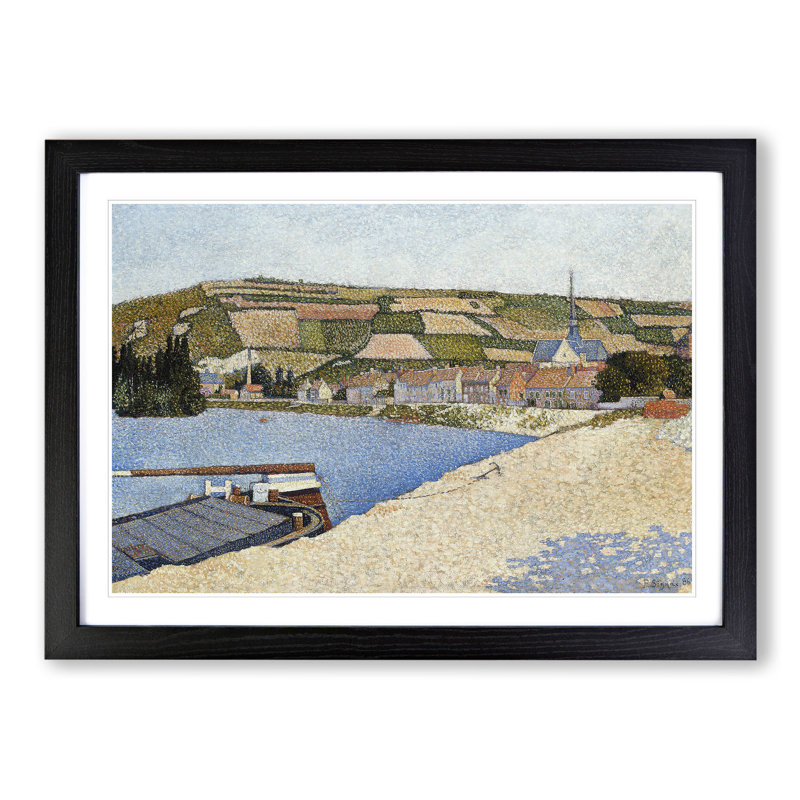Les Andelys Beach by Paul Signac - Picture Frame Painting, 48cm H x 65cm W x 2cm D, Black Framed