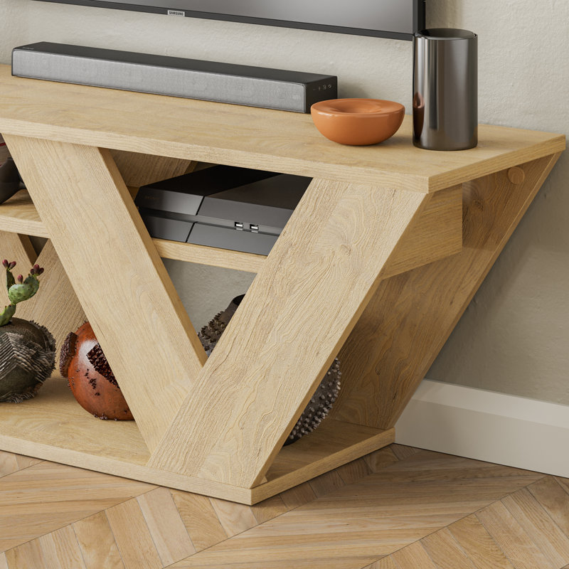 Kirstin TV Stand for TVs up to 48" | Modern Entertainment Unit with V-Shaped Legs, Oak, 40cm H x 110cm W x 30cm D 