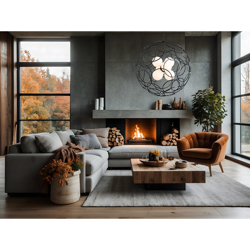 Olympus 6 - Light Unique/Statement Globe Chandelier, 54.6" H x 31" W x 31" D, Black