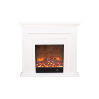 White Solid + Manufactured Wood Electric Fireplace