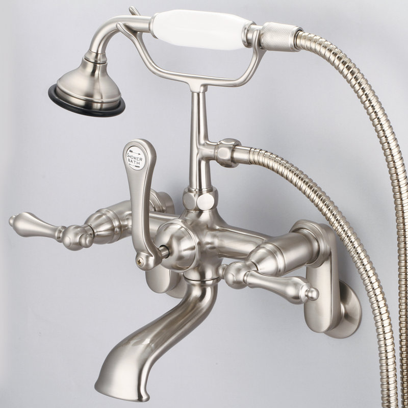 Stonington 3 Handle Clawfoot Tub Faucet, Lever Handles, Brushed Nickel
