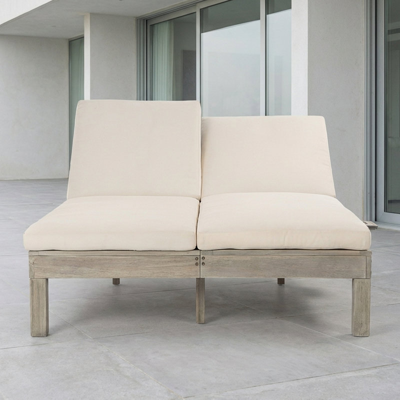 5-Position Reclining Double Chaise Lounge With Folding Side Tables - Ideal For Garden & Outdoor Relaxation, Gray Wood