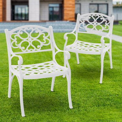Outdoor Patio Chairs Set of 2 Cast Aluminum Dining Chairs for Garden,White by Alcott Hill