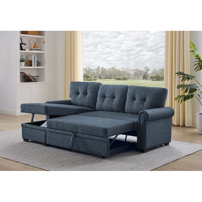 Linen Blend Sleeper Sofa with Reversible Chaise