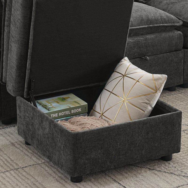 Repose-pieds carré avec rangement 27,2 po, Gris foncé