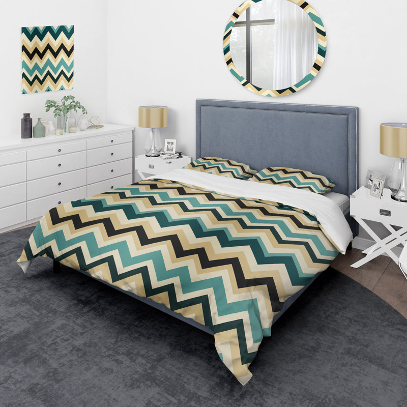 Ensemble de housse de couette géométrique bleu et beige Eimo, Housse de couette pour très grand lit et 2 très