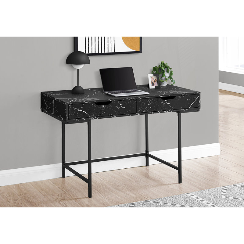 Bureau d'ordinateur aspect marbre avec tiroirs de rangement, Black