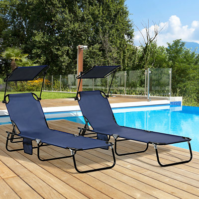 Chaises longues pliantes avec abat-jour, dossier inclinable, structure en acier et poche latérale pour la plage, la cour et le patio