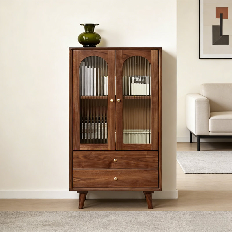 Japanese Style Double Door Glass Accent Cabinet, 51.18" H x 31.5" W x 15.75" D